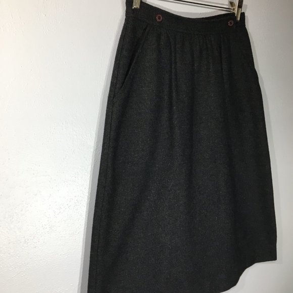 Vintage 80s 90s Dark Grey Business Skirt, Retro Button Waist Casual Office Skirt - Picture 5 of 12